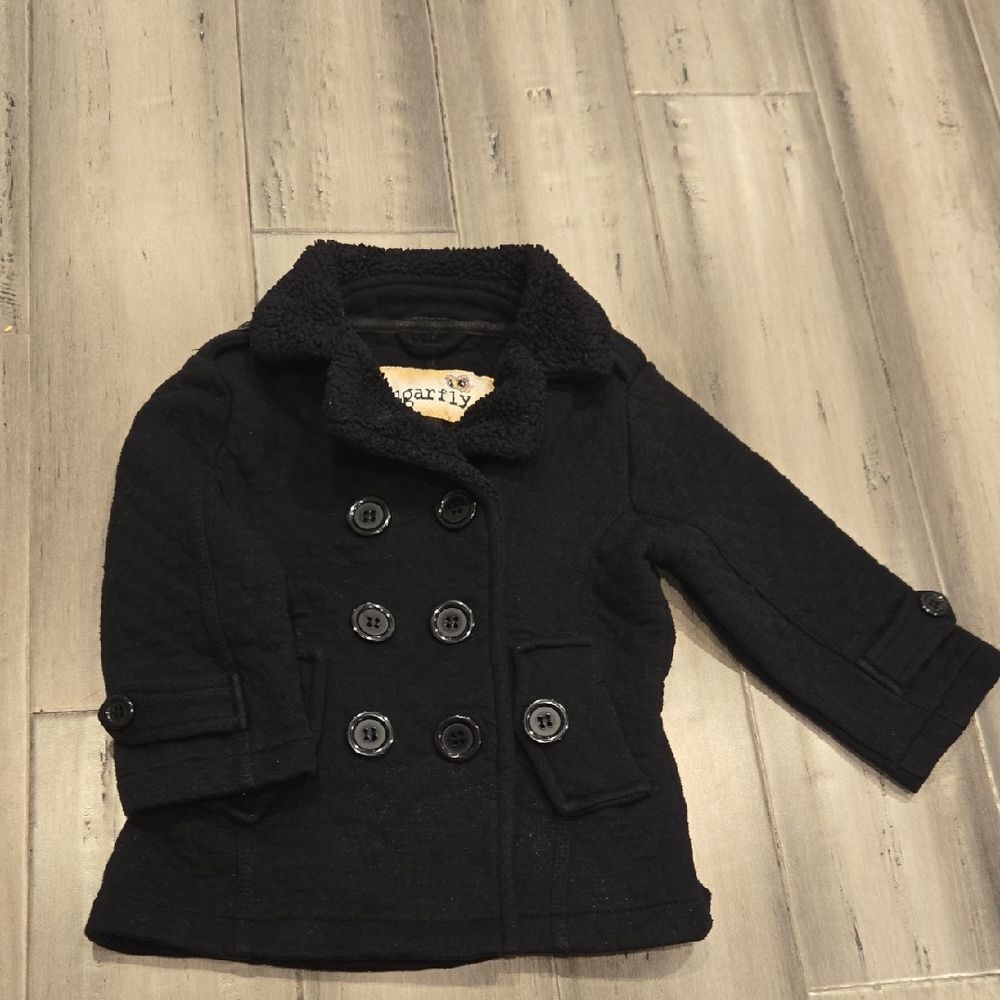 Sugarfly Black Double-Breasted Pea Coat